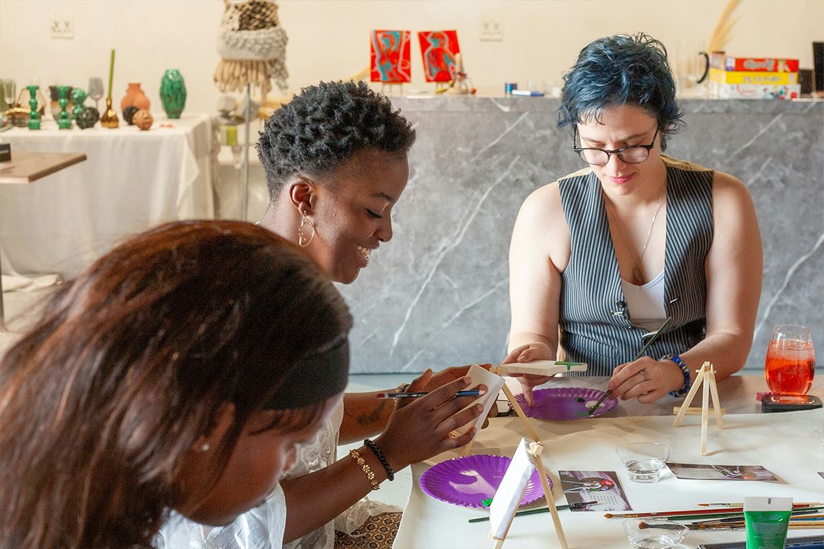 Painting together at a workshop